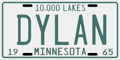 Bob Dylan 1965 MN vintage License plate