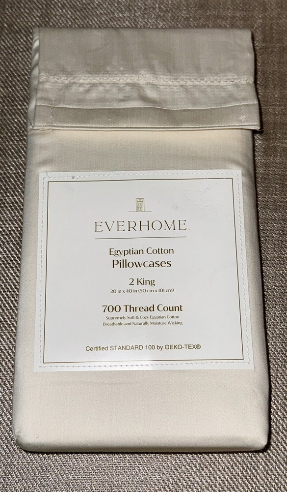 Everhome Egyptian Cotton King Pillowcases 700 TC IVORY