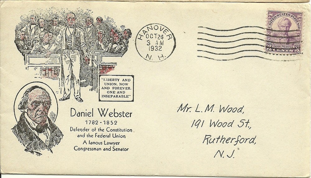 FDC 725 - 3¢ Daniel Webster - 10/24/1932 - Hanover, NH