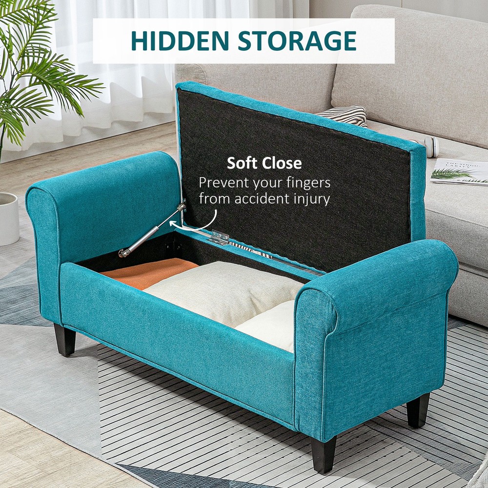 50 Inch Storage Ottoman Bench Button Tufted Upholstered Teal Bed Bench