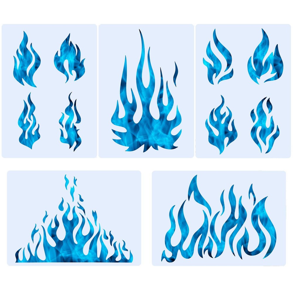 5 Sheets Flame Stencil Airbrush Flame Stencil Fire Stencil Fire Reusable Temp...