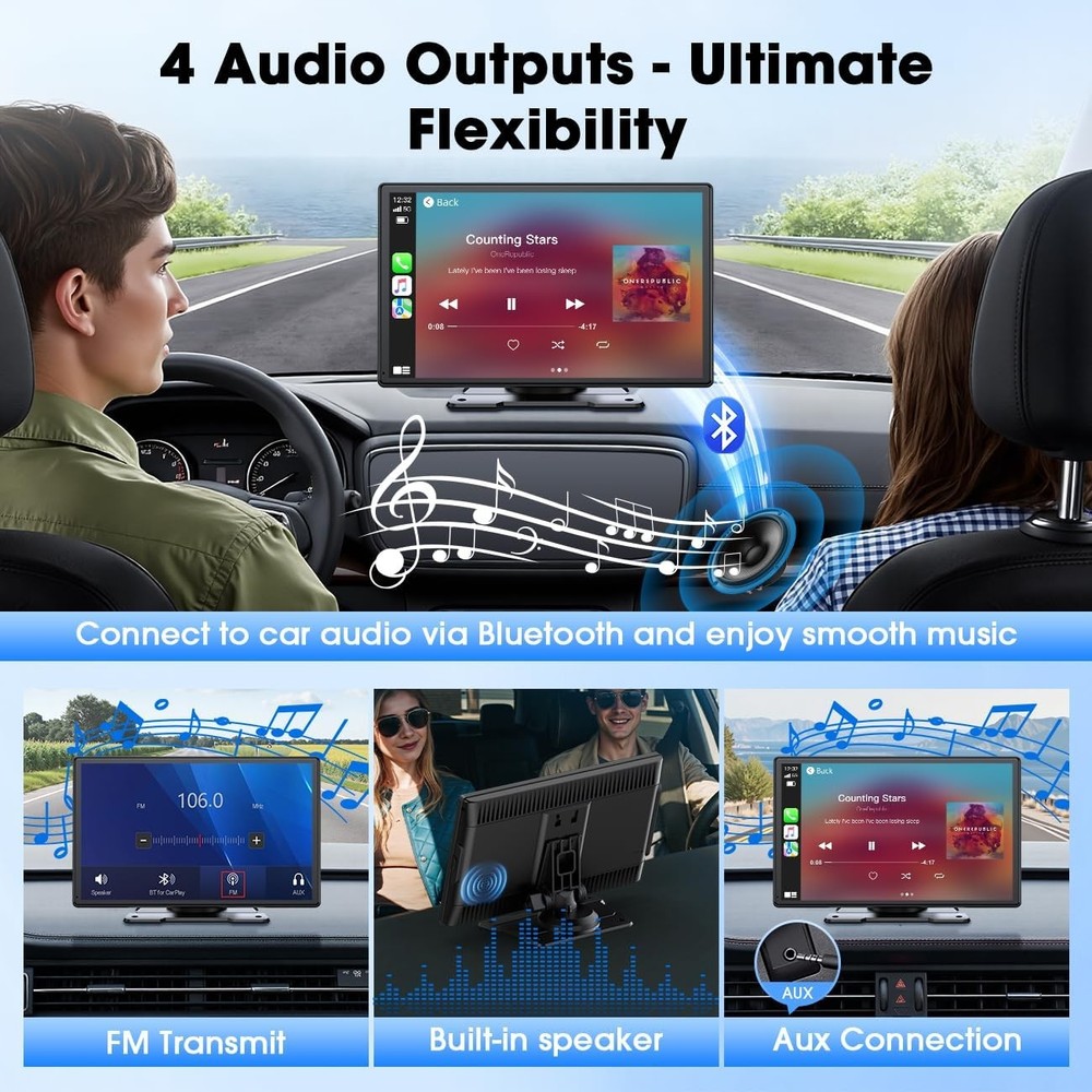 9" Wireless CarPlay & Android Auto Screen with Bluetooth Voice Control Portable
