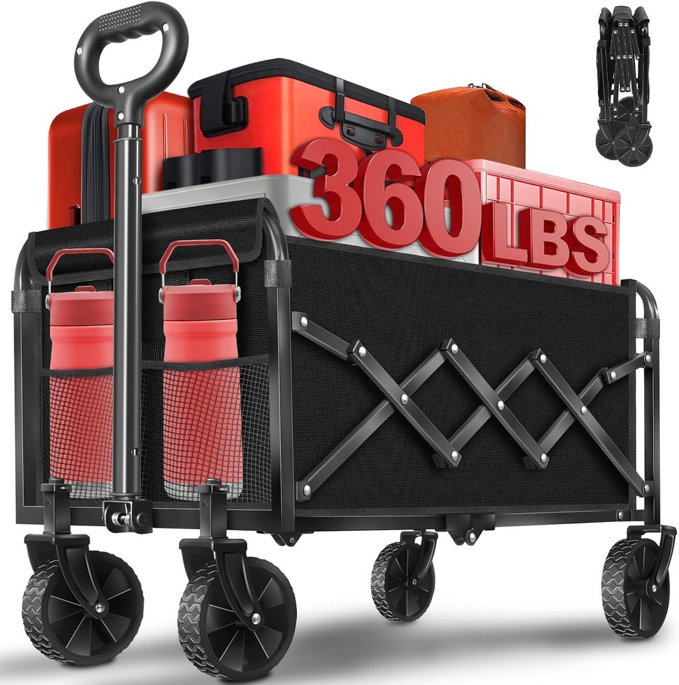 Wagons Carts Foldable, with Adjustable Handle, Bla Lightweight Portable,