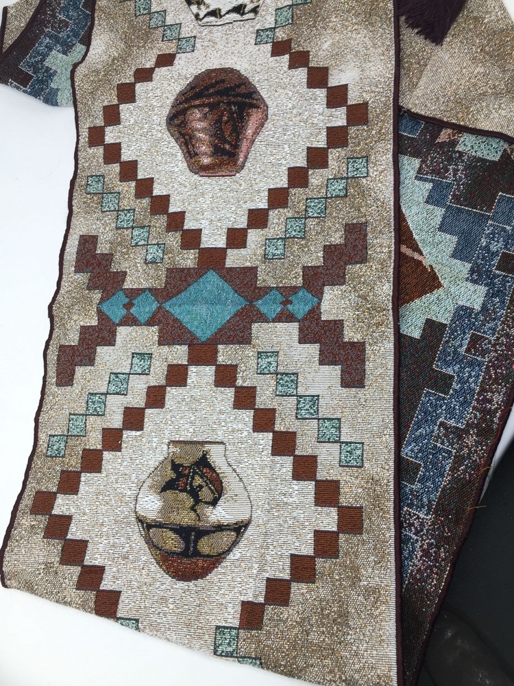 Long Patterned Southwestern Tapestry Table Runner with Tassels