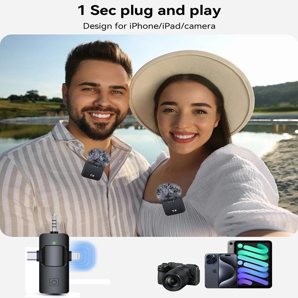 WIRELESS MICROPHONE IPHONE ANDROID TRANSMITTER RECEIVER NOISE CANCELLATION