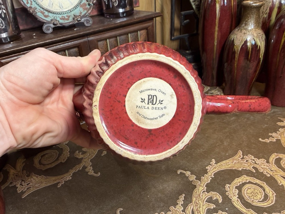 Paula Deen Red Speckled Stoneware Measuring Cup Fluted Rustic Chip