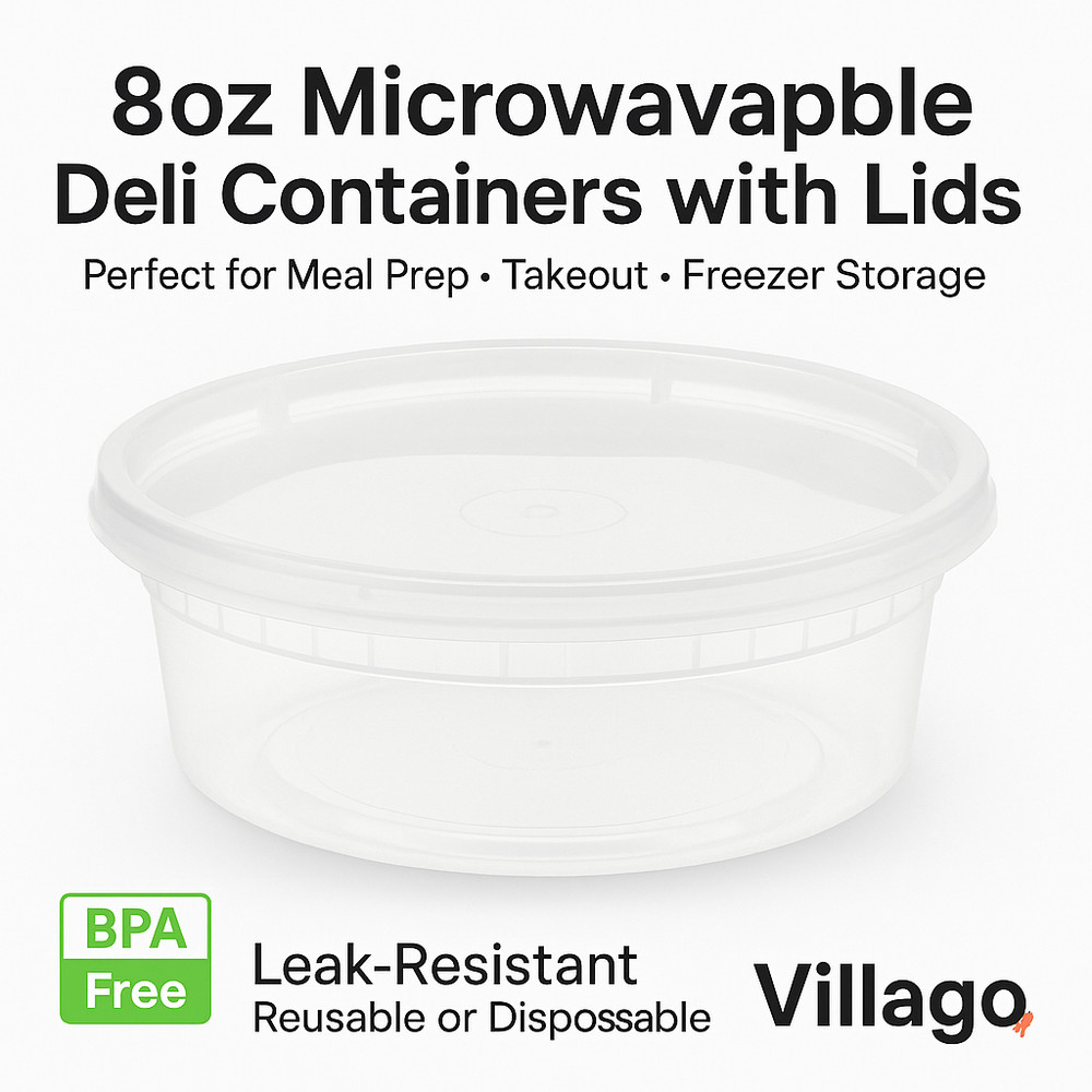 8 oz. Microwavable Translucent Plastic Deli Container and Lid Combo Pack