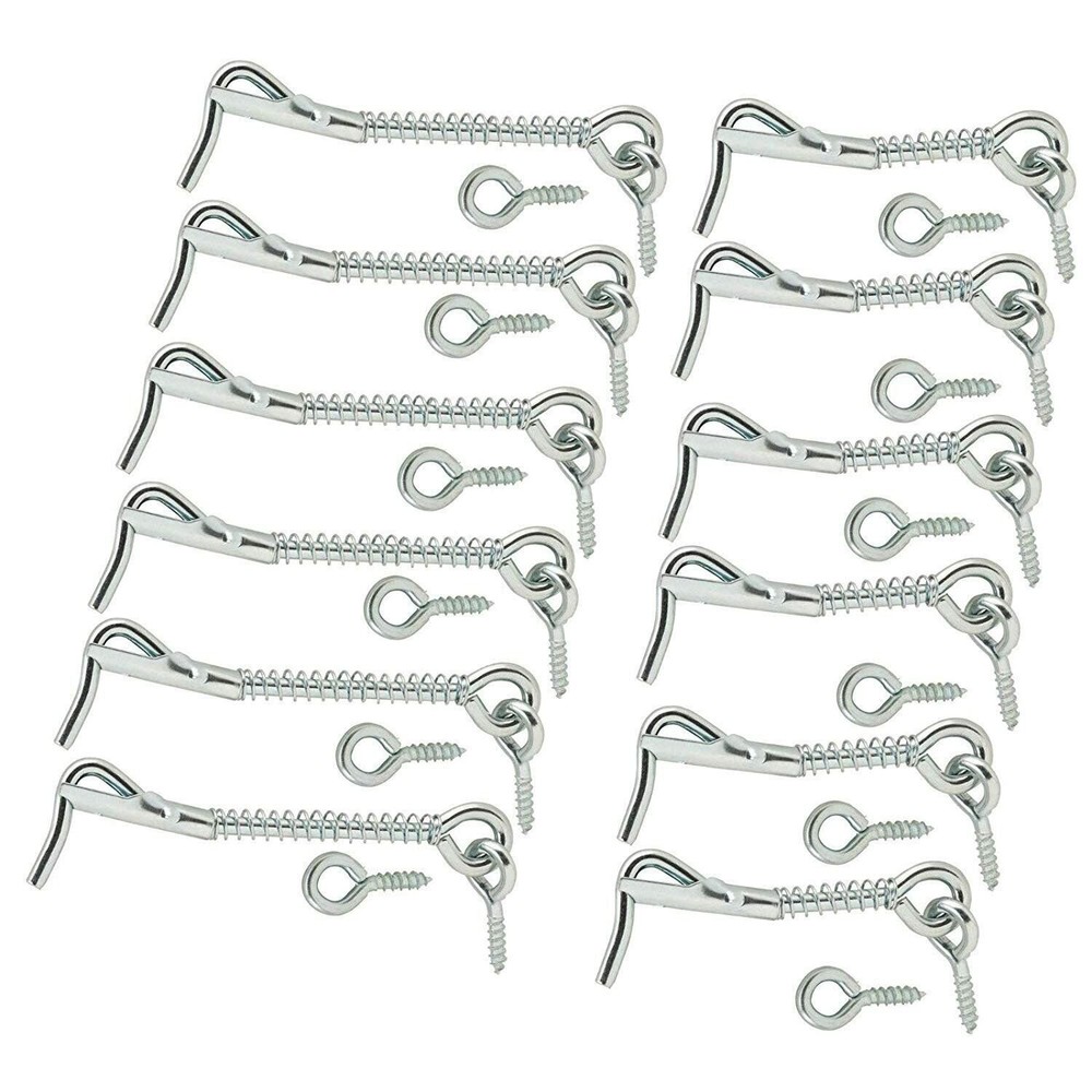12 Sets Zinc Plated Wire Gate Hook and Eye Cabin Latch w/ Spring Lock Farm Barn