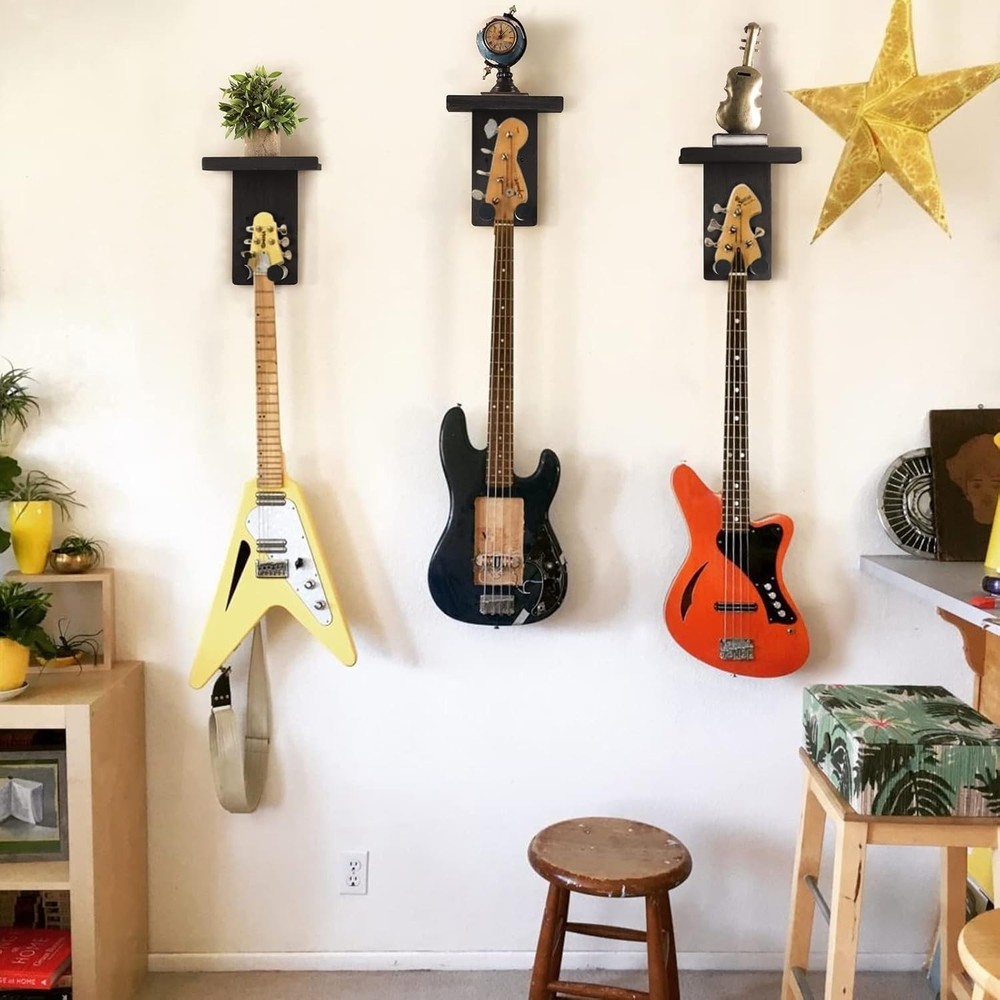 Rustic Wood Guitar Wall Mount 3-Pack - Matte Black