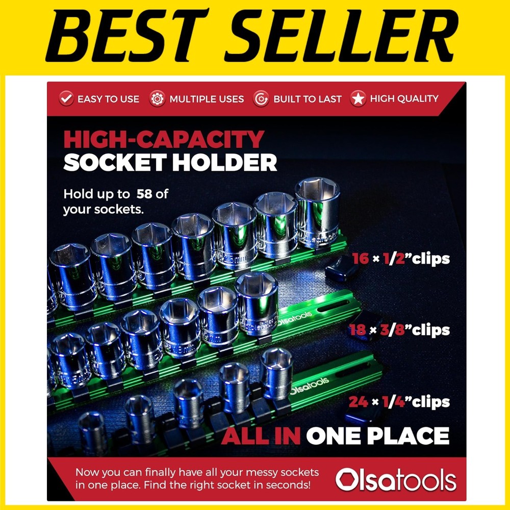 Green Aluminum Socket Organizer - 58 Sockets