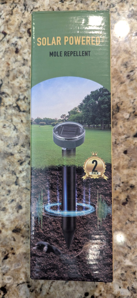 2 Pack Solar Powered Mole Repellent for Lawns, Waterproof Gopher Vole Repellent