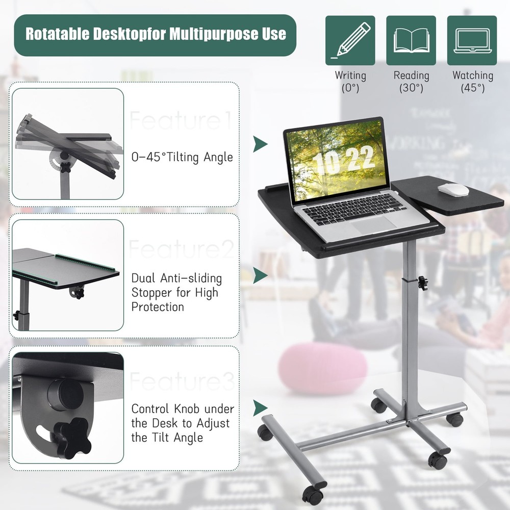 Mobile Laptop Stand on Wheels Height Adjustable Overbed Sofa Side Table