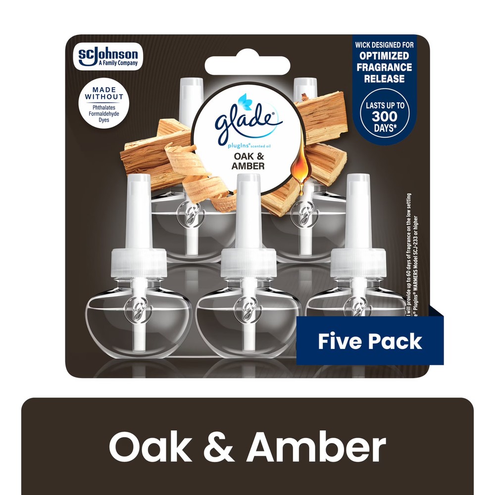 Glade PlugIns Scent Oil Oak Amber Refills 5 Pack
