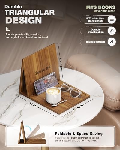 Triangle Book Holder, Book Rest Foldable Book Nook Reading Valet, Acacia