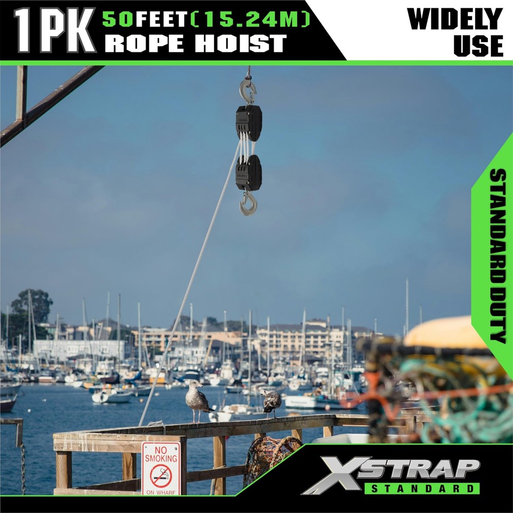 ‌XSTRAP STANDARD Heavy-Duty Block and Tackle Pulley System, 50ft, White