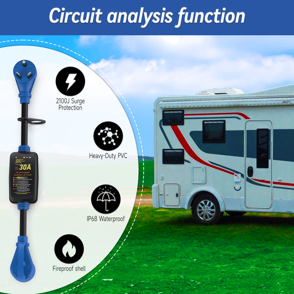 RV Surge Protector 30 Amp with Grip Handles for Camper Trailer Mobilhome Truck