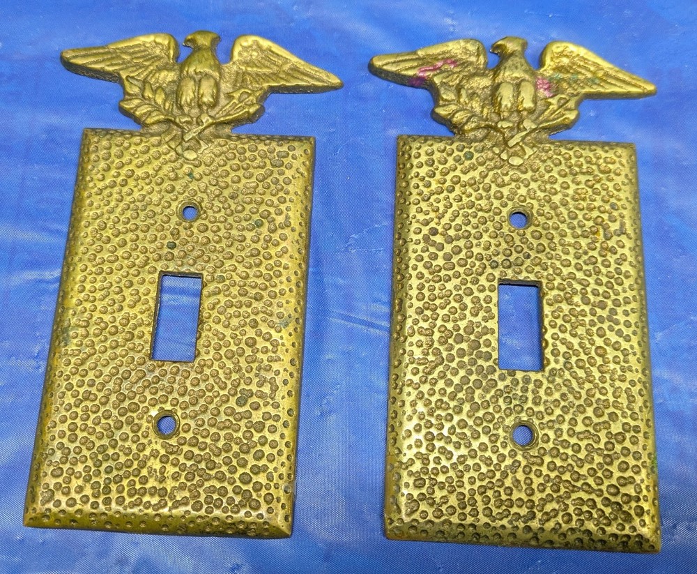 2 Vintage Mid Century Brass Eagle Light Switch Plate Covers