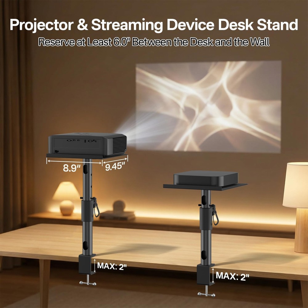 2-Pack Adjustable Clamp On Projector Stand Table, Heavy Duty 40 lbs Each, Dua...