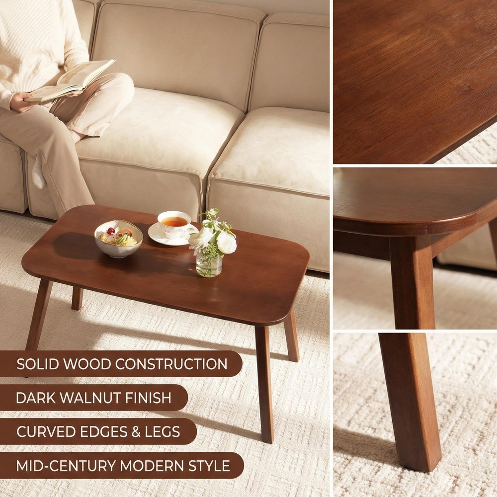 Coffee Table Foldable Mid Century Desk TV Stand with Open Storage Shelf Cente...