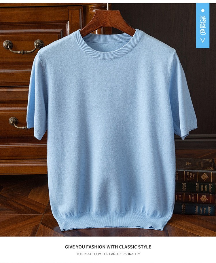Man Knitted Sweater Short Sleeve Top Jumper Knitwear Slim Fit Pullover Basic Tee