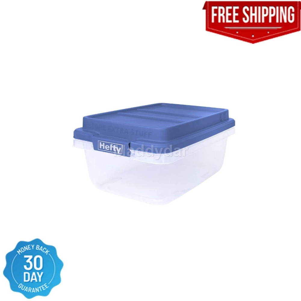 (2 pack) Hefty 18 Qt Clear Storage Bin with Blue Hi Rise Lid