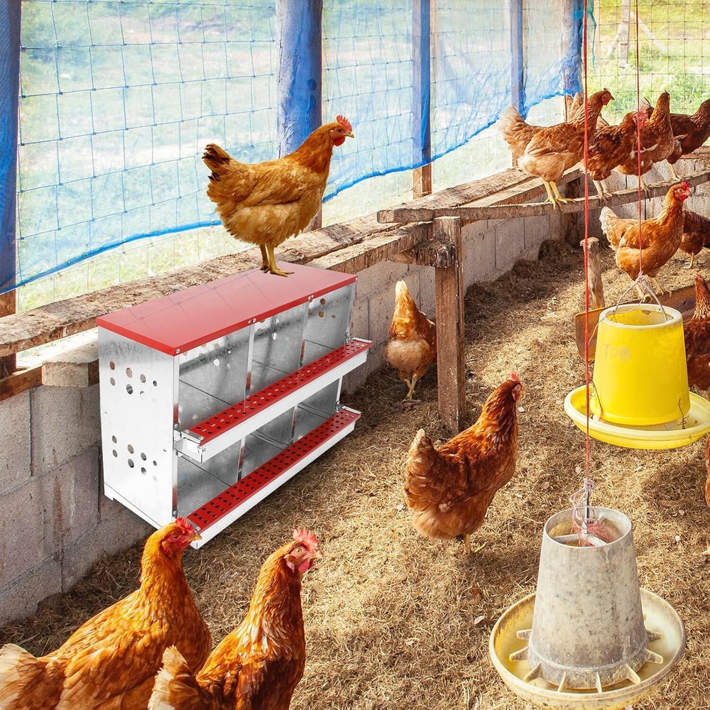 6 Hole Chicken Nesting Boxes Metal Chicken Egg Laying Nest Box with Perch