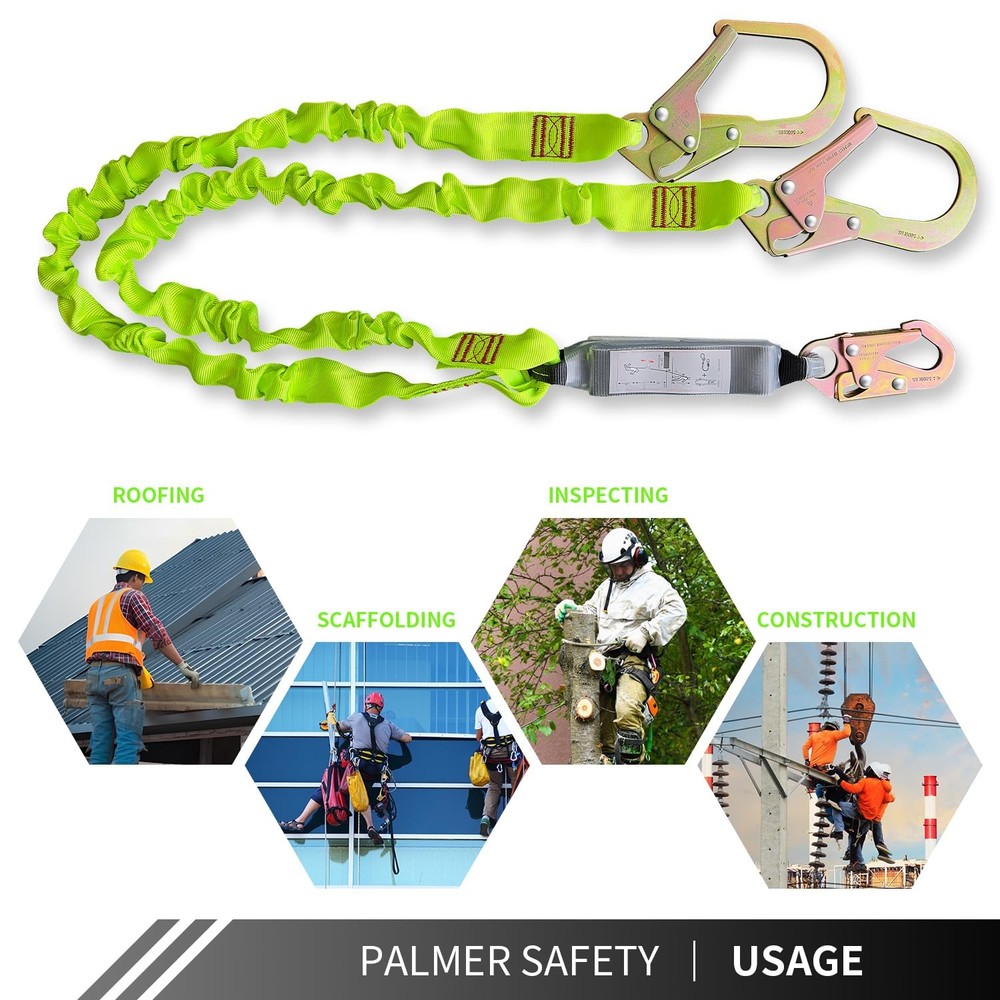 6FT Double Leg Internal Shock Absorbing Safety Fall Protection Large, green