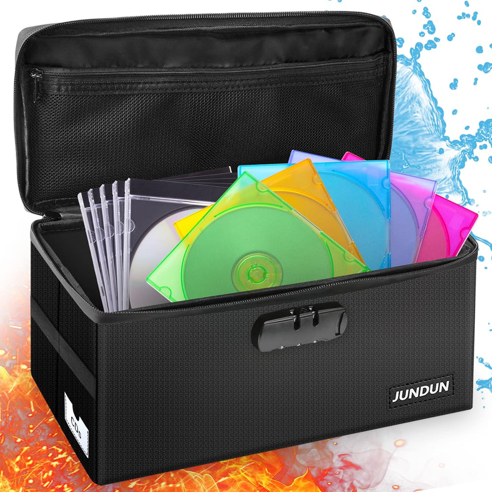 CD Storage Box with Lock,Water-Resistant and Fireproof CD Storage Holds up to 16