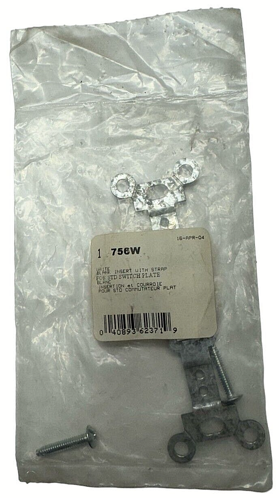 756W White Blank Insert w/Strap for STD Switch Plate **Free Shipping**
