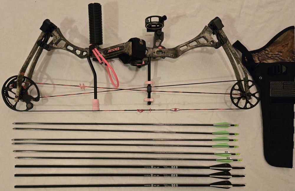 Bear Archery Compound Bow Package - Hard Case Arrows Accessories EUC Bundle