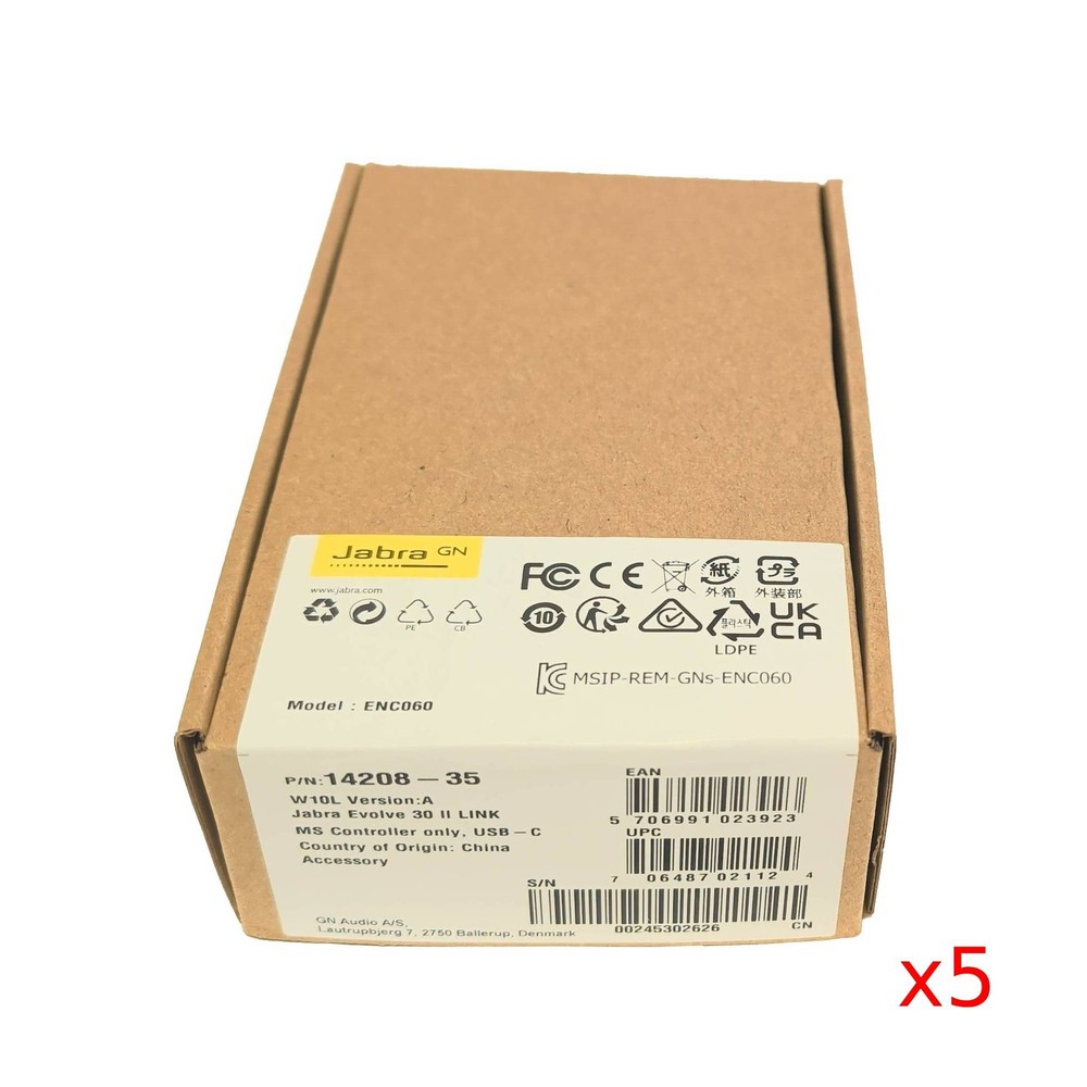 Lot of 5 New Jabra Evolve 30 II Link MS Controller USB-C Optimized for MS ENC060