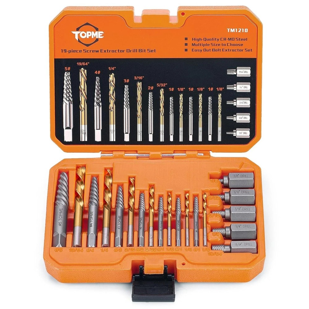 Easy Out Screw Extractor Set w HSS Steel Reverse Drill Bit for Broken Nuts 19PCS