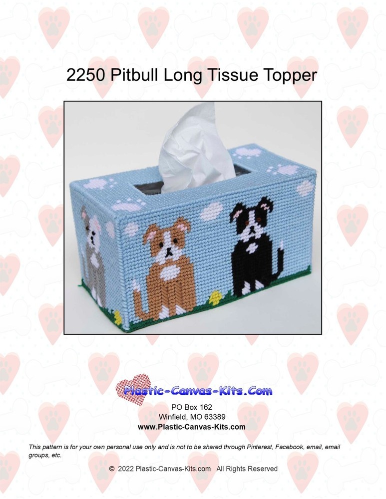 Pitbull Dogs Long Tissue Topper-Plastic Canvas Pattern or Kit