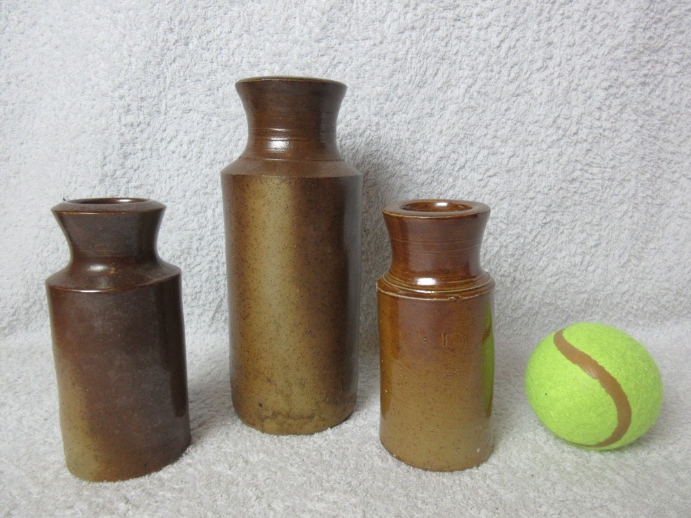 3 Vintage Brown Heavy Ceramic Stoneware Bottles