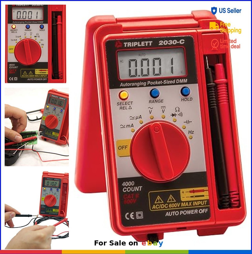 Pocket Digital Multimeter 4000 Count Auto Ranging AC DC Voltage Current Capacita