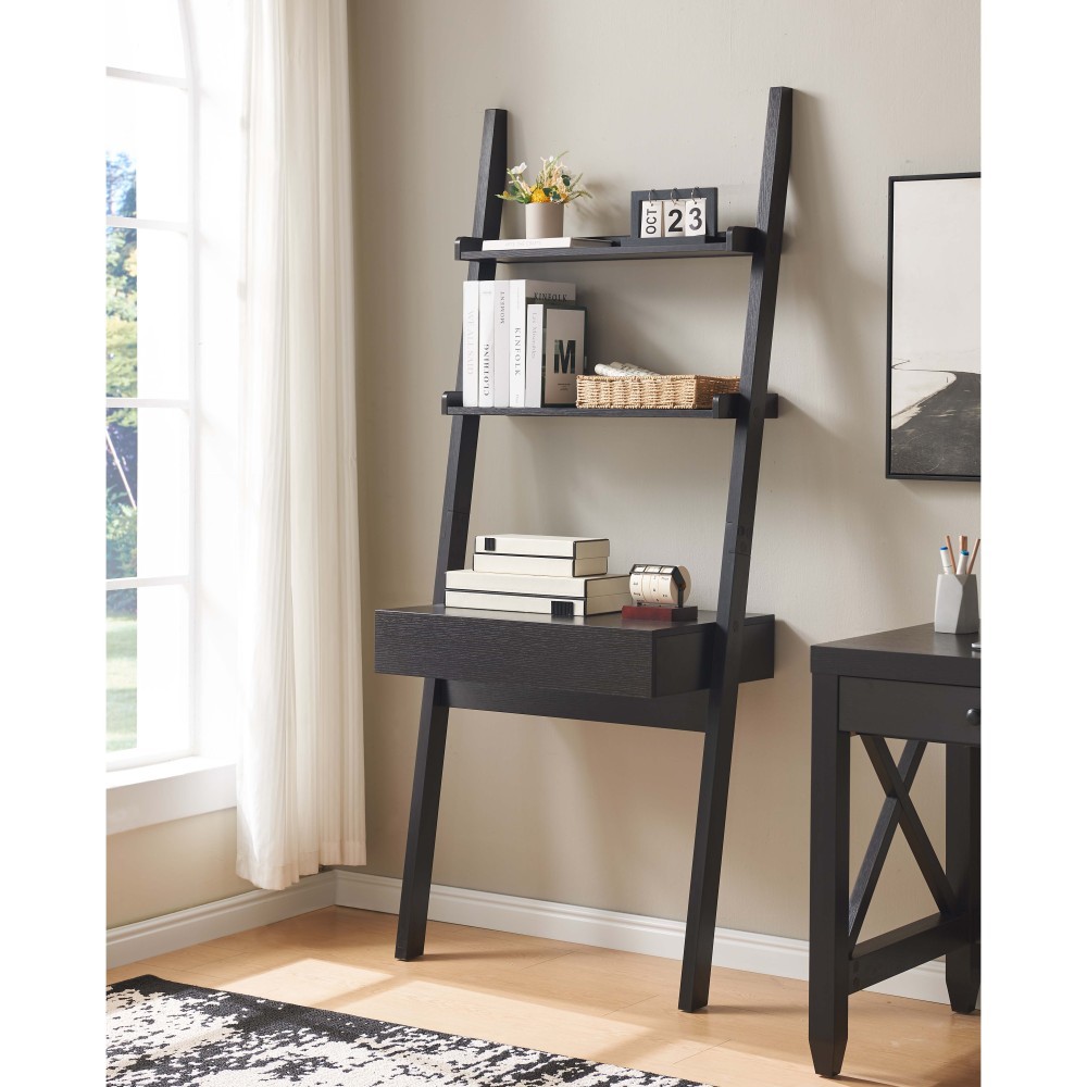 Office desk writing table bookcase ladder one drawer two shelves handleless