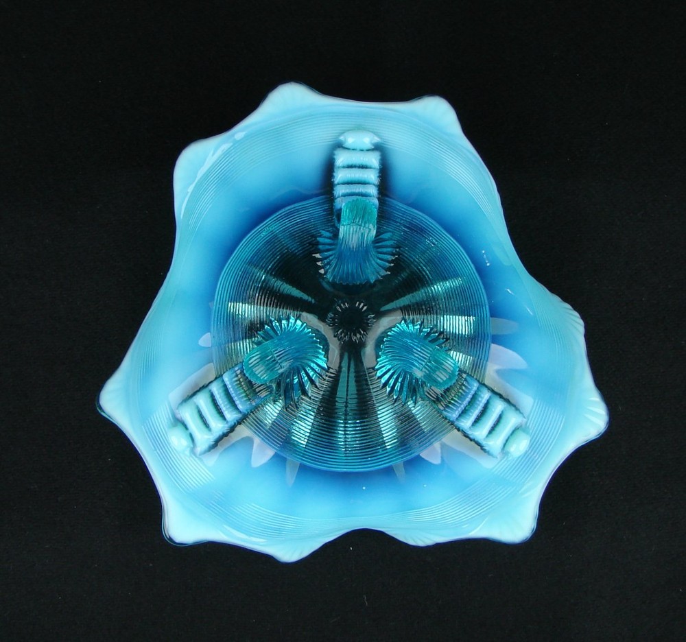 Northwood Fluted Scrolls (Klondyke / Jackson) Blue Opal Footed Tray c.1904 ~MINT