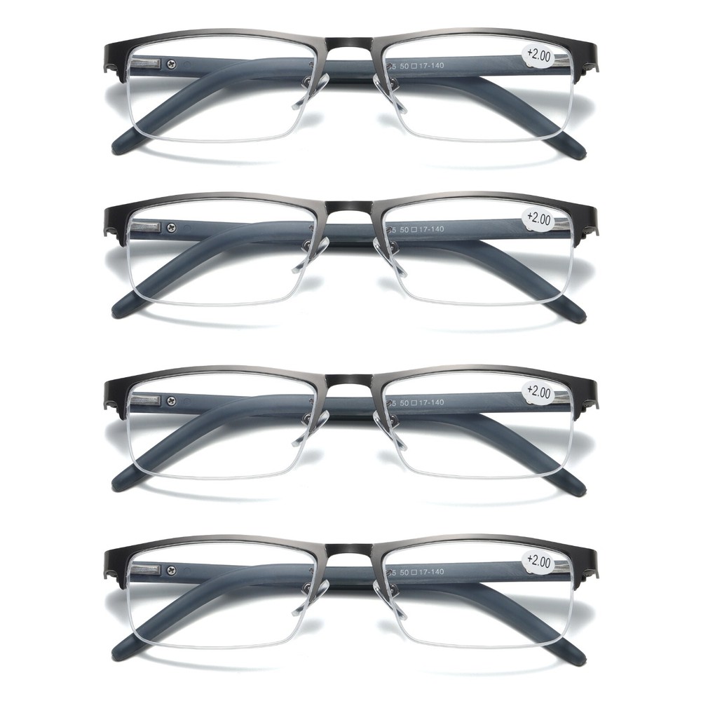 4 PK Mens Half Frame Rectangular Blue Light Blocking Reading Glasses Readers