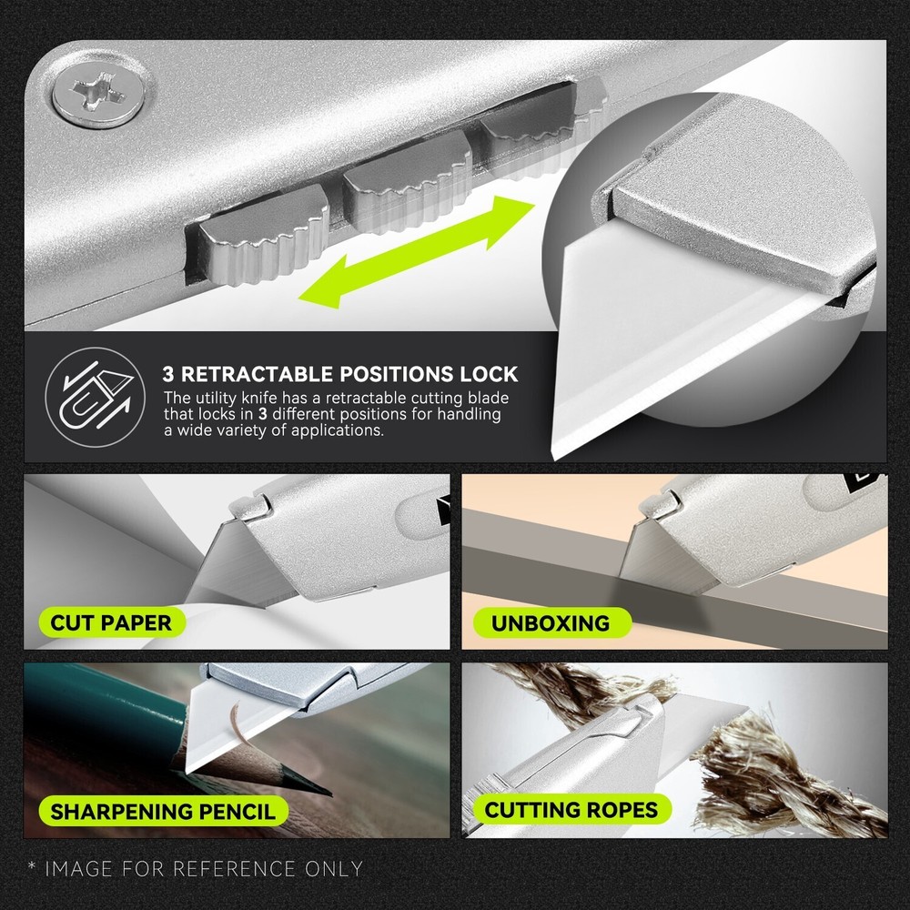 6Pcs Heavy Duty Durable Sharp Razor Blade Retractable Utility Knife Box Cutter