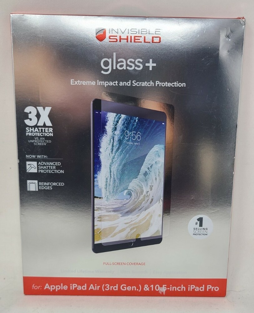 Zagg Invisible Shield Glass + Screen Protector For Apple 10.5” ipad Pro (Clear).