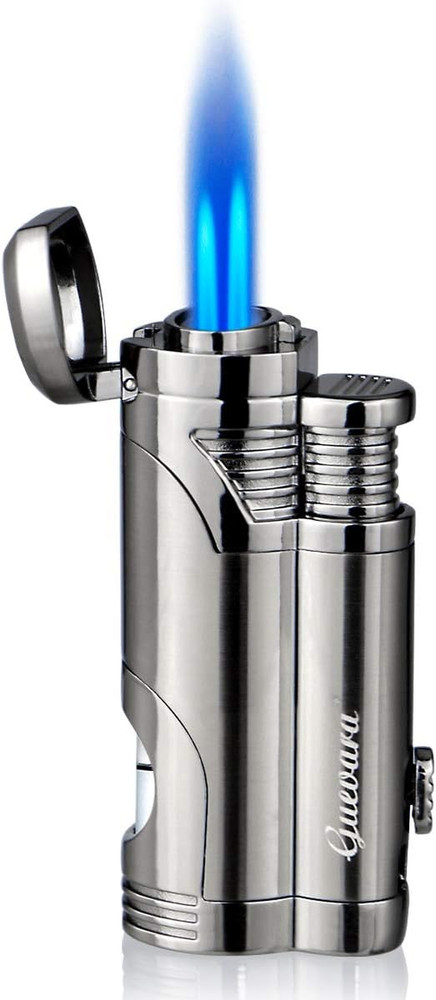 GUEVARA Butane Torch Lighter with Punch Windproof Double Jet Lighters (Grey)