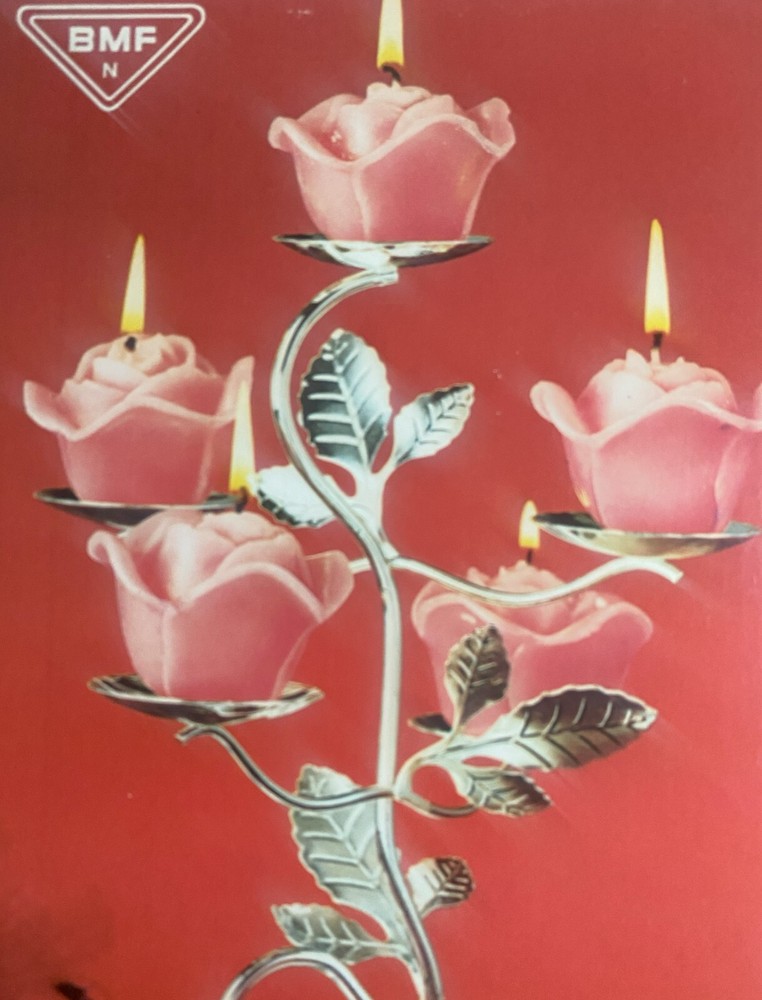 BMF Silverplated Candle Holder Candlestick Candelabra 5 Roses
