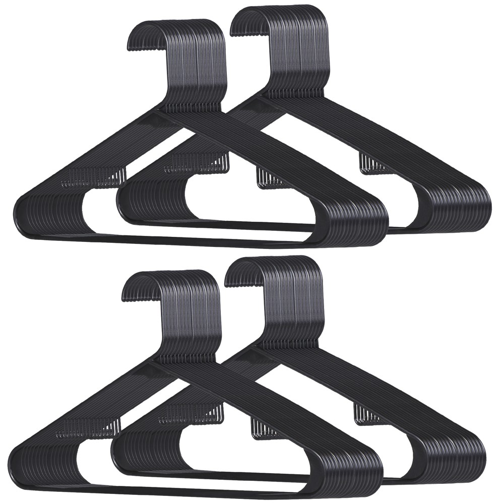 Standard Black Plastic Hangers 100 Pack w/ 2 Hooks Space Saving for Coats Skirts