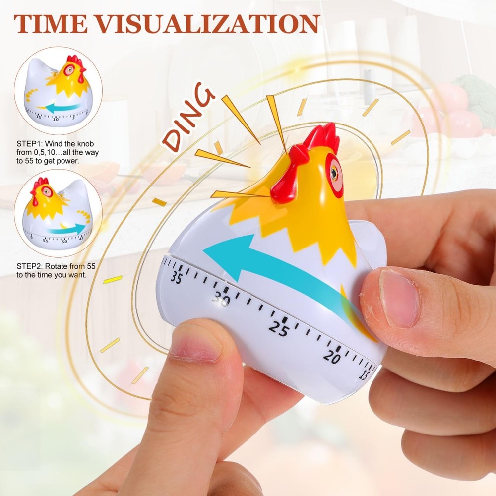Zerodeko 2pcs Kitchen Timer Wind Up 60- Minute Mechanical Visual Timers 3D Ch.