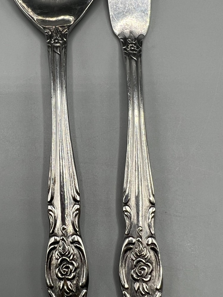 Orleans Rose Stainless Flatware Serving Set Sugar Spoon Butter Knife Scroll Edge