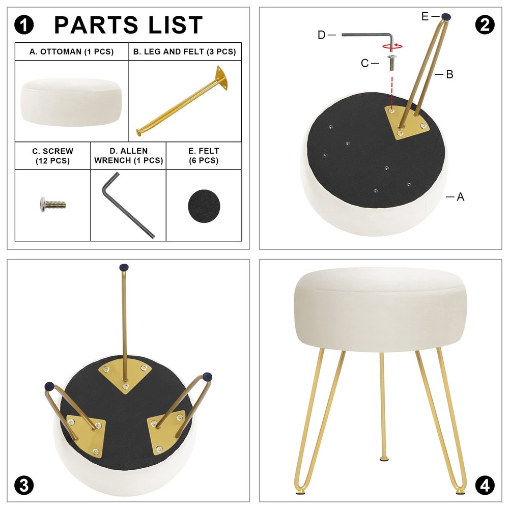 GERANT Multifunctional Vanity Stools - Velvet Round Ottoman Modern Dressing Stoo