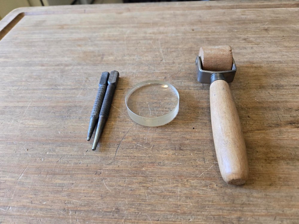 Vintage Small Tool- Punches- Roller + Magnifying Lens - Tool lot