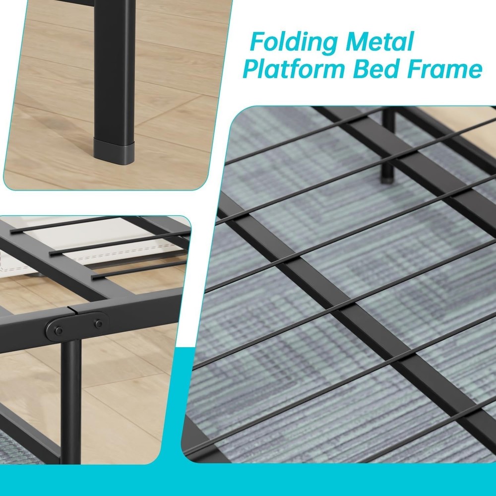 Modern Twin Metal Bed Frame - Heavy Duty, Foldable Design with Under-Bed Storage