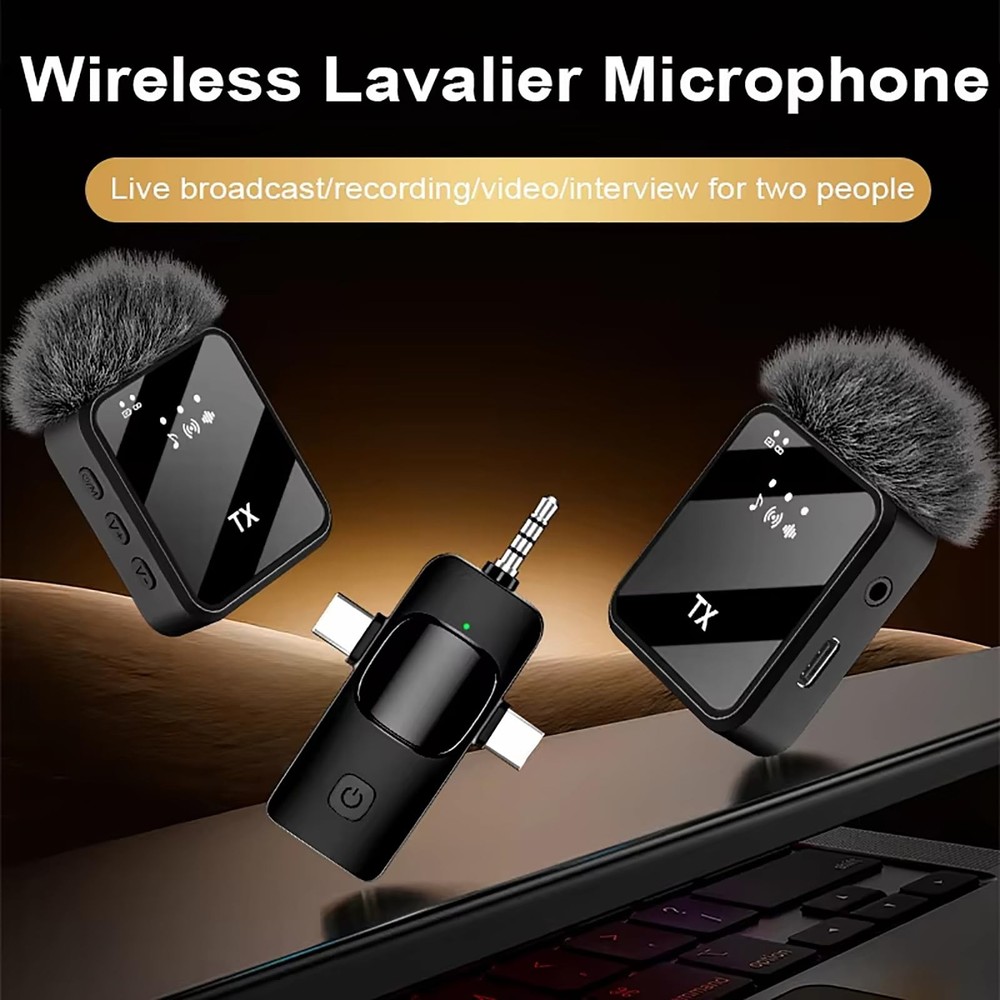 3-in-1 Mini Wireless Lavalier Microphone for iPhone, Android & Camera - Ideal...