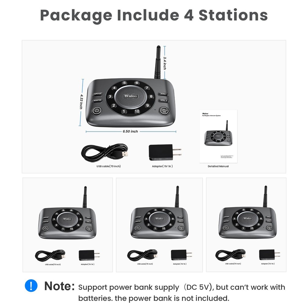 4units 10-Channel Call All Wuloo Two-way Wireless Intercoms Communication System